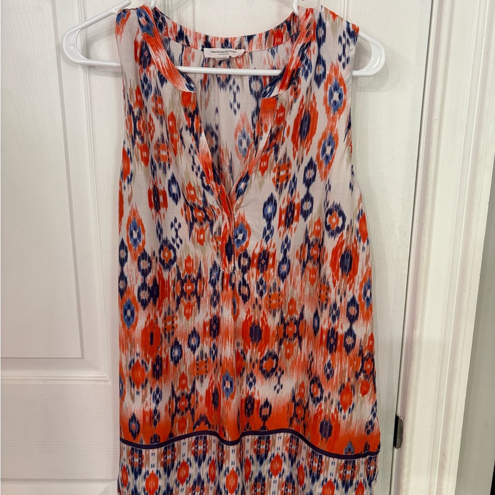 NWOT Sleeveless Ikat Print Top - Orange and Blue